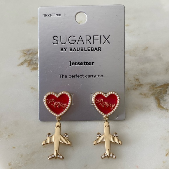 Sugarfix By BaubleBar Jetsetter Gold Airplane ✈️ Earrings - Picture 1 of 3